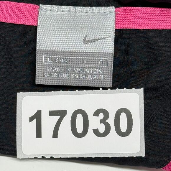 Nike Jacket Womens Large 12-14 Pink Black Colorblock Full Zip Hooded Windbreaker - Picture 11 of 11